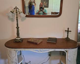 Antique Wicker Vanity with Mirror