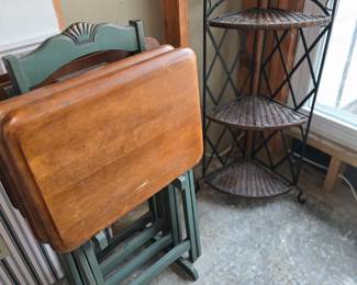 Set of Wooden TV Trays - Corner Plant Stand