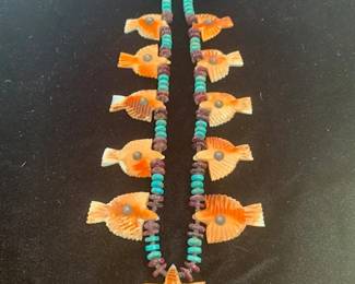Turquoise, spiny coral and sugilite necklace, maker unknown
