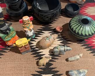 Native American pottery, weaving, kachinas and fetishes
