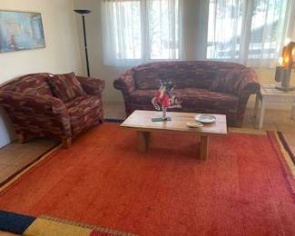 Upholstered sofa and chair, wool rug