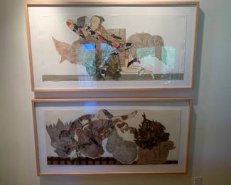 Beej Nierengarten-Smith 'Lovescape at Summer Solstice'  and 'Lovescape in Autumn', 2008, lithography, collograph, chine colle, 21" x 48" 