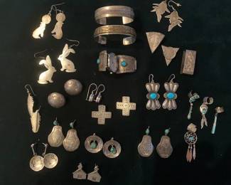 Native American sterling and turquoise earrings, cuffs,  collar tips