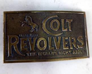 Colt Revolvers Brass Belt Buckle, And Indiana Metal Craft 45 Cal Pistol Metal Belt Buckle