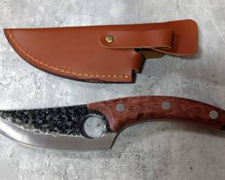 Custom Fixed Blade Knife With Embossed 5" Blade, In Leather Sheath