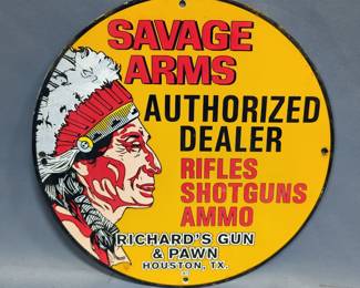 Savage Arms Authorized Dealer Enameled Metal Sign, 11.75" Diameter