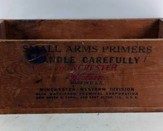 Winchester Western Small Arms Primers Wood Crate, 6.5" x 18" x 9.25"