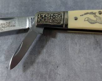 Schrade Scrimshaw Folding Knife SC-503, Schrade Scrimshaw 2-Blade Folding Knife SC-506, And Two Schrade Uncle Henry 2-Blade Folding Knives