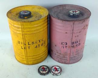 Hercules Bullseye And Red Dot Powder, Approx 4 lb 11 oz Total Weight Including Containers, And Extra Canister Caps 