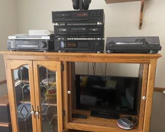 Onyko stereo equipment.  Sony VHS and DVD player, Samsung tablet 