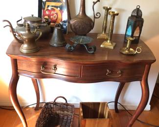 Antique mahogany writing desk (34”L, 19”D, 30”H) - perfect entry table (some damage to veneer on top)