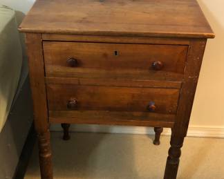 Antique stand with 2 drawers - great as a nightstand (29.5”H, 20”W, 17.5”D)
