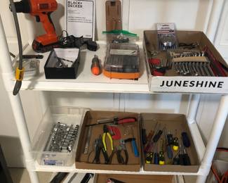 Assorted hand tools, Black & Decker cordless drill