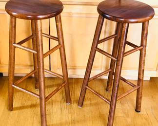 Pair of wooden stools (30.5” tall, 13” diameter seat)