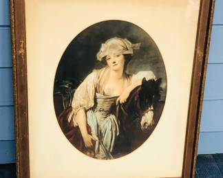 Old print of “The Milkmaid” by Jean Baptiste Greuze, framed size 21” x 25”