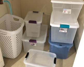 Plastic totes & laundry basket