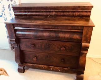 Antique Empire dresser with matched veneer drawer fronts (41.5”L, 40.5”H, 22”D)