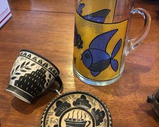 Last minute finds: Matthew Metz studio pottery cup & saucer, fish pitcher