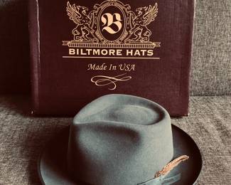Biltmore “Viceroy” hat in dark steel, size 7 5/8 - with hat box