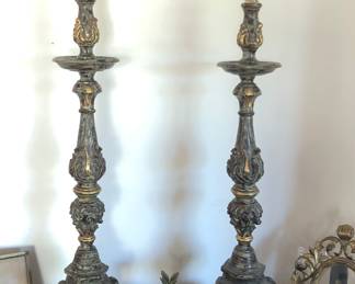 Tall pair of vintage lamps (40” at top of harp)