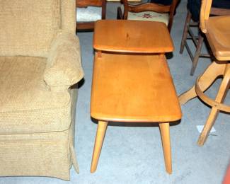 Pair of Heywood Wakefield 2 Tier Blonde End Tables