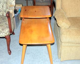 Pair of Heywood Wakefield 2 Tier Blonde End Tables