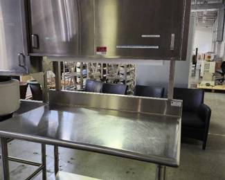 Stainless Steel Table With Double Door Overhead Cabinet