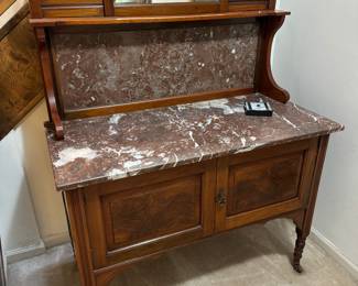 Marble Topped & Backed 2 Door Victorian Washstand 