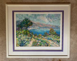 #164 ----	
ARTIST: Jaqueline Kamin
TITLE:	Beach Scene
MEDIUM:	Framed original lithograph. Signed by the artist on the lower right.
EDITION:	AP 10/30
CANVAS SIZE: 40"W x 34"H
COA: No