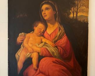 #160 ----	
ARTIST: Unknown
TITLE:	Virgin with Child
MEDIUM:	Oil on Canvas. Signed by Artist on lower right.
EDITION:	N/A
CANVAS SIZE: 20"W x 24"H
COA: No