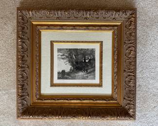 #138 ----	
ARTIST: Jean-Baptiste-Camille Corot
TITLE:	Macbeth
MEDIUM:	Framed etching in black ink on fine watermarked laid paper. Hand pulled from the copper plate executed in Paris. 
EDITION:	Extremely Rare. First Printing, 1873.
CANVAS SIZE: 140mm x 160mm
COA: Yes