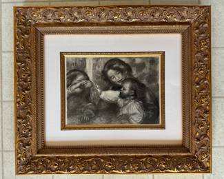 #118 ----	
ARTIST: Pierre Auguste Renoir
TITLE:	La Pomme
MEDIUM:	Framed Original copper plate engraving in black ink on Arches wove paper.
EDITION:	First Edition. One of 375 examples published by Ambroise Vollard and executed by Emile Fequet in Paris on the 15th of December 1919. Scarce.
CANVAS SIZE: 250mm x 325mm
COA: Yes