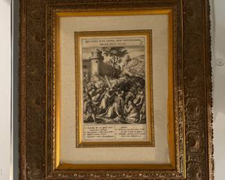 #64 ----	
ARTIST: Hieronymus Wierix
TITLE:	Before the Crucifixion
MEDIUM:	Framed original engraving printe in black ink on laid paper.
EDITION:	Executed in Antwerp c.1593 from the design of Wierix. Very Rare.
CANVAS SIZE: 148mm x 234mm
COA: Yes 