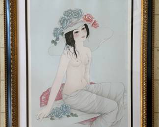 #93 ----	
ARTIST: Mara Tran Long
TITLE:	Japonaise Au Chapeau
MEDIUM:	Framed original lithograph in colors on thick wove paper. Pencil signed and numbered by the artist in the lower margin.
EDITION:	Example 430/600
CANVAS SIZE: 560mm x 760mm
COA: Yes