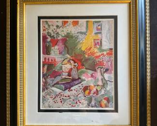 #86 ----	
ARTIST: Heni Matisse
TITLE:	La Lecture
MEDIUM:	Framed Offset lithograph in colors on wove paper after the original.
EDITION:	First Edition. Printed in the studio of Cliches Union et Mansat, c.1940. Scarce
CANVAS SIZE: 208mm x 255mm
COA: Yes
