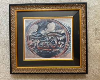 #126 ----	
ARTIST: Georges Rouault
TITLE:	Paysage (La Chevauchee)
MEDIUM:	Framed lithograph in colors on thick wove paper after the original. Executed under the supervision of Isabelle Rouault.
EDITION:	From the first edition printed in Italy c.1975. Scarce
CANVAS SIZE: 264mm x 333mm
COA: Yes