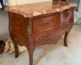 2 Drawer Louis XV Marble Topped Console Table (37-1/2"W x 16"D x 30"H)