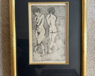 #132 ----	
ARTIST: Dan Queen
TITLE:	2 Figures
MEDIUM:	Framed original Artist's Proof lithograph. Signed by the artist on the lower right.
EDITION:	Artists Proof
FRAMED SIZE: 10"W x 13"H
COA: No