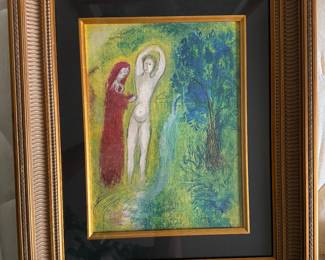 #24 ----	
ARTIST: Marc Chagall
TITLE:	Daphnis & Chloe Beside The Spring
MEDIUM:	Framed Lithograph printed in seven colors on wove paper after the original.
EDITION:	Published by George Braziller in New York, 1977.
CANVAS SIZE: 235mm x 320mm
COA: Yes
