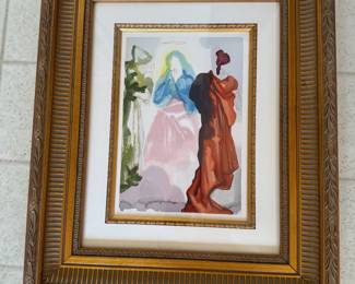 #89 ----	
ARTIST: Salvador Dali
TITLE:	Ipse Erat Elias (From the suite Biblia Sacra) Ref; Field 69.3.4-19, ML 1600
MEDIUM:	Framed original mixed media color lithograph printed on heavy rag paper. 
EDITION:	First State. First Printing, 1964. Published by Rizzoli Editions in Milan Italy. Scarce
CANVAS SIZE: 349mm x 482mm
COA: Yes