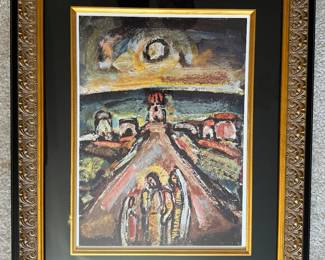 #139 ----	
ARTIST: Georges Rouault
TITLE:	Fin D'Automne
MEDIUM:	Framed lithograph in colors on thick wove paper after the original. Executed under the supervision of Isabelle Rouault.
EDITION:	From the first edition printed in Italy c1975. Scarce
CANVAS SIZE: 264mm x 333mm
COA: Yes