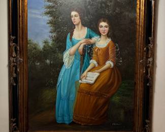 #150 ----	
ARTIST: W. Raintner?
TITLE:	The Linley Sisters
MEDIUM:	Framed Original Oil on Canvas Reproduction by Thomas Gainsborough
EDITION:	N/A
FRAMED SIZE: 51"H x 40"W
COA: No