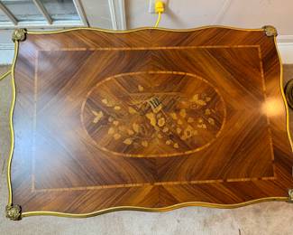 Louis XV Style Inlaid Coffee Table (47"W x 31"D x 19"H)