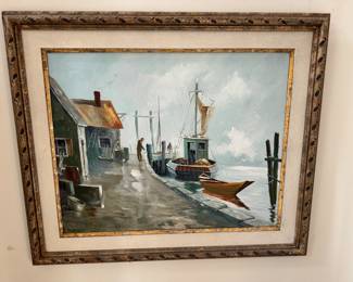 #6B ----
ARTIST: Ricardo Pellegrini
TITLE:	Harbor Scene
MEDIUM:	Framed original oil on canvas signed by the artist on the lower left.
EDITION:	N/A
FRAME SIZE:	40"W x 32"H
COA: No