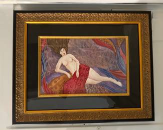 #63 ----	
ARTIST: Alexander Khomsky
TITLE:	Draped Nude
MEDIUM:	Framed Original multimedia painting with watercolor on thick wove paper. Signed by the artist lower left. 
EDITION:	A unique work. Executed by Khomsky in his studio. 
CANVAS SIZE: 220mm x 330mm 
COA: Yes