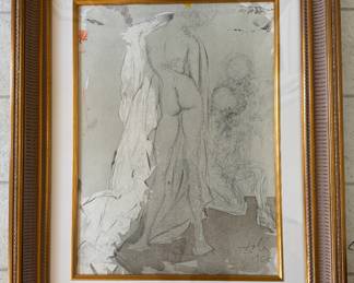 #90 ----	
ARTIST: Salvador Dali
TITLE:	Susannae Pulchritudo (From the suite Biblia Sacra) Ref; Field 69.3.4-15, ML 1600
MEDIUM:	Framed original mixed media color lithograph printed on heavy rag paper. 
EDITION:	First State. First Printing, 1965. Published by Rizzoli Editions in Milan Italy. Scarce
CANVAS SIZE: 349mm x 482mm
COA: Yes