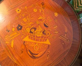 1 Drawer Louis XV Style Inlaid Accent Table (24"D x 29-1/2"H)