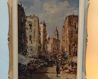 #163 ----	
ARTIST: Razzi
TITLE:	Paris Street Scene
MEDIUM:	Framed original oil on canvas. Signed by the artist on the lower left.
EDITION:	N/A
FRAMED SIZE: 33"H x 25"W
COA: No