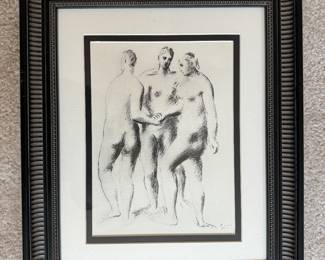 #148 ----	
ARTIST: Pablo Picasso
TITLE:	Trois Femmes Nues
MEDIUM:	Framed lithograph in black ink on thick wove paper after the original.
EDITION:	From the first edition. Printed on December 15 of 1930 in Paris. Scarce
CANVAS SIZE: 220mm x 280mm
COA: Yes