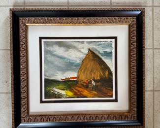 #85 ----	
ARTIST: Maurice De Vlaminck
TITLE:	La Meule
MEDIUM:	Framed lithograph in colors on wove paper. Signed on the stone by the artist. 
EDITION:	First Edition. Printed by Mourlot in Paris,1958. 
CANVAS SIZE: 242mm x 311mm 
COA: Yes